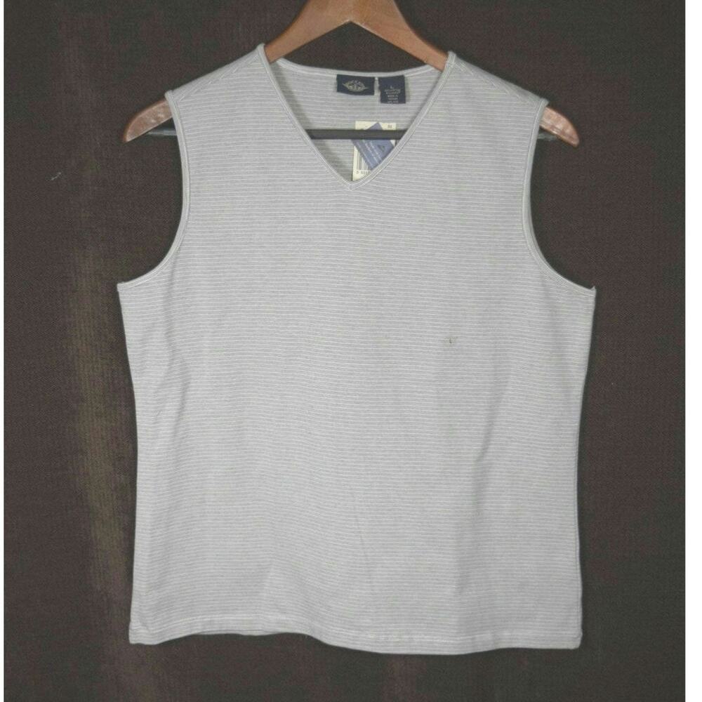 NEW Dockers Gray Striped Cotton & Lycra Stretch Tank Summer Top Shirt Neutral L